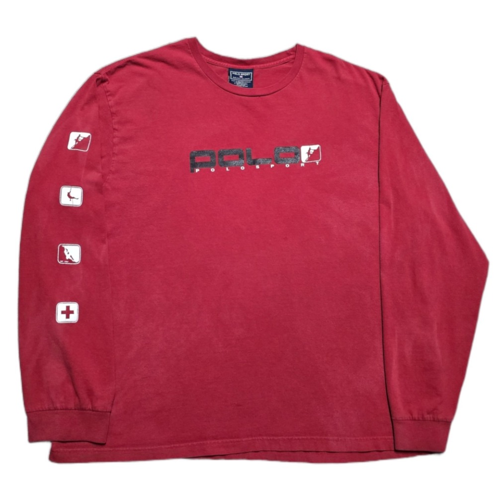 Vintage 90s Polo Sport Ralph Lauren Long Sleeve Graphic Tee XL‎ Red – Icon Logos
